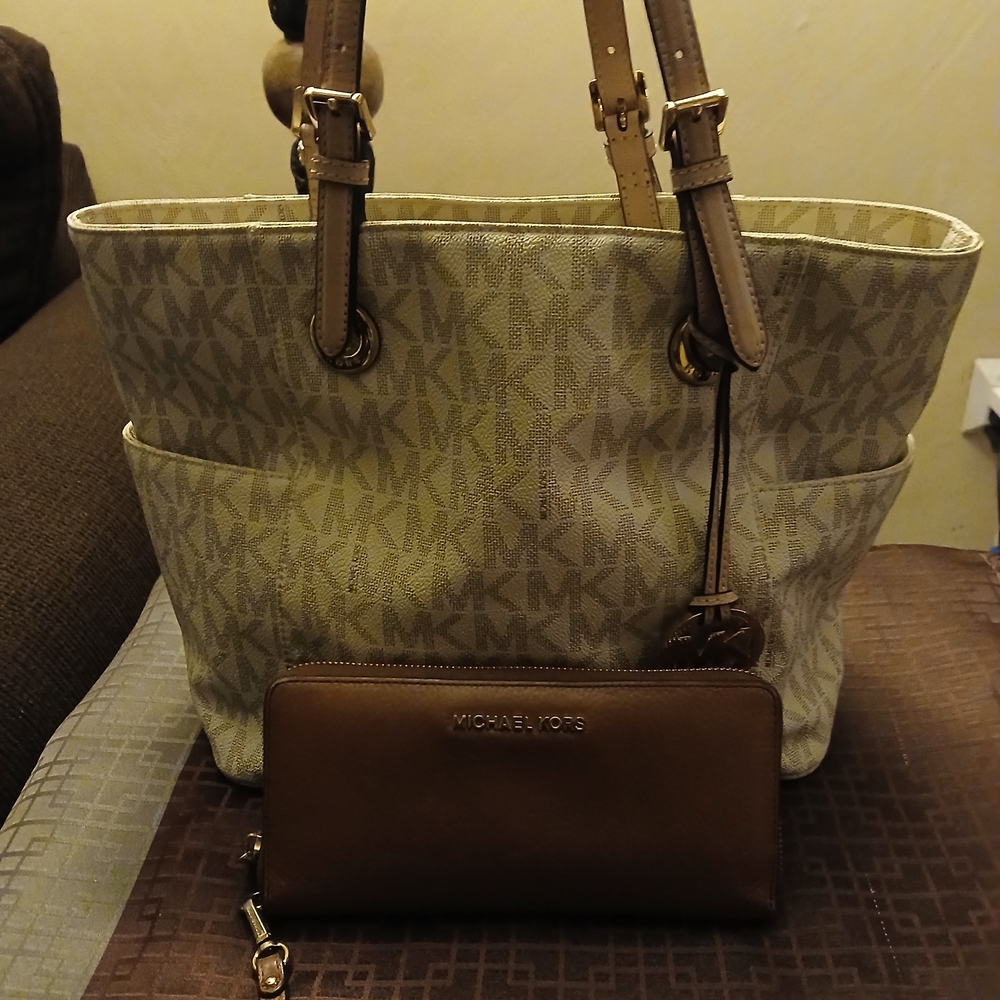 Michael Kors Beige and Brown Tote Bag